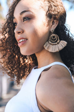 Natural Fan Bead & Coil Dangle Drop Earrings