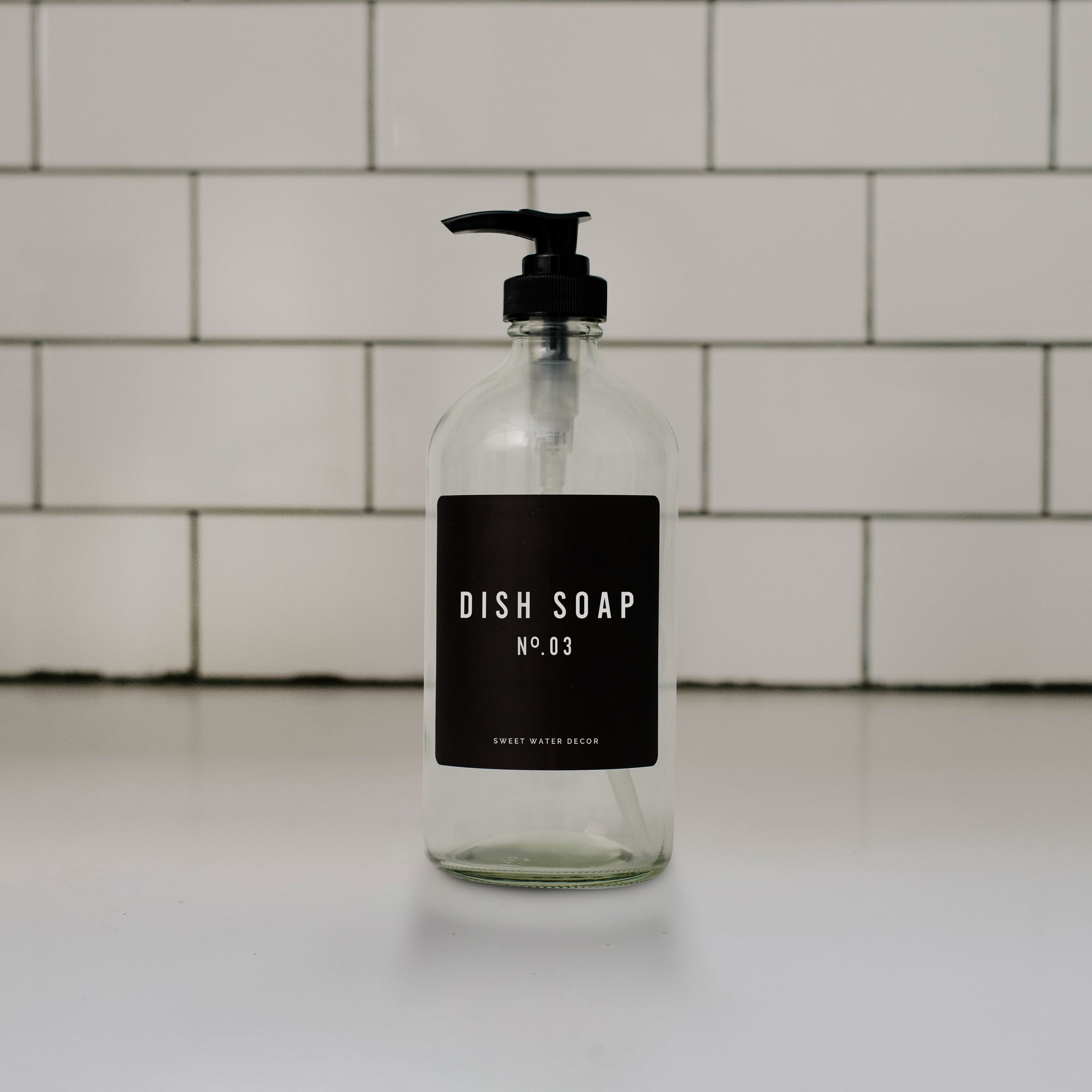 16oz Clear Glass Dish Soap Dispenser - Black Label