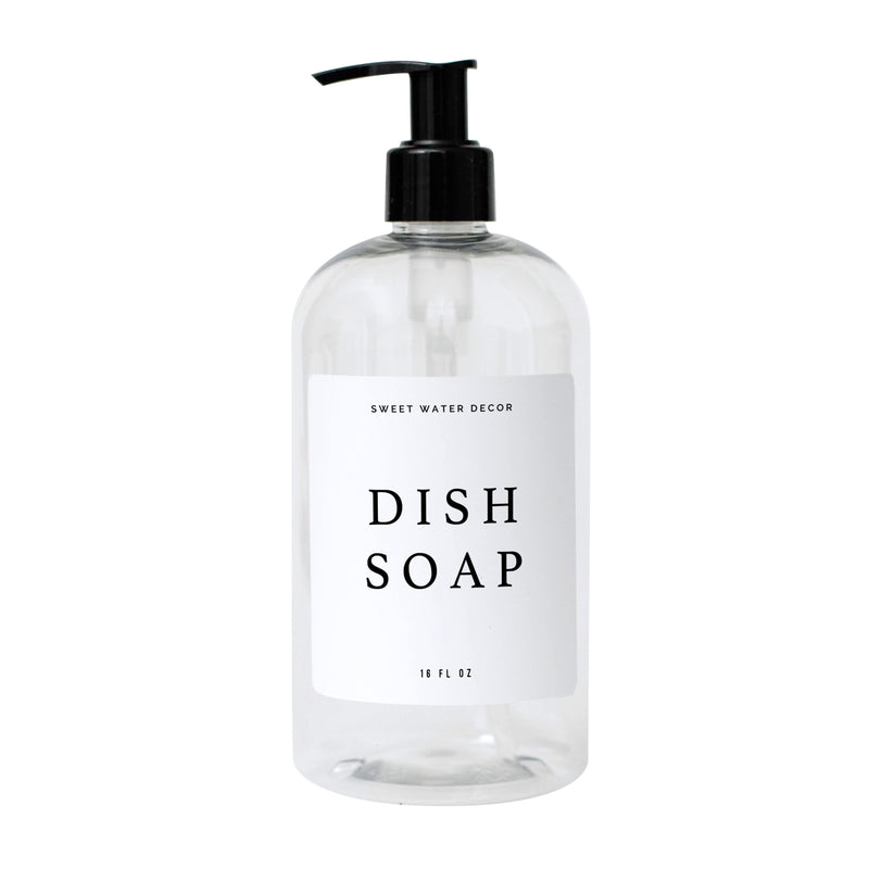 16oz Clear Plastic Dish Soap Dispenser - White Text Label