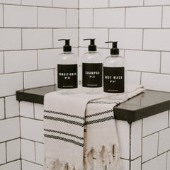 16oz Clear Plastic Bath + Shower Dispenser Set of 3 - Black Label