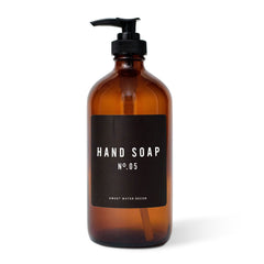 16oz Amber Glass Hand Soap Dispenser - Black Label