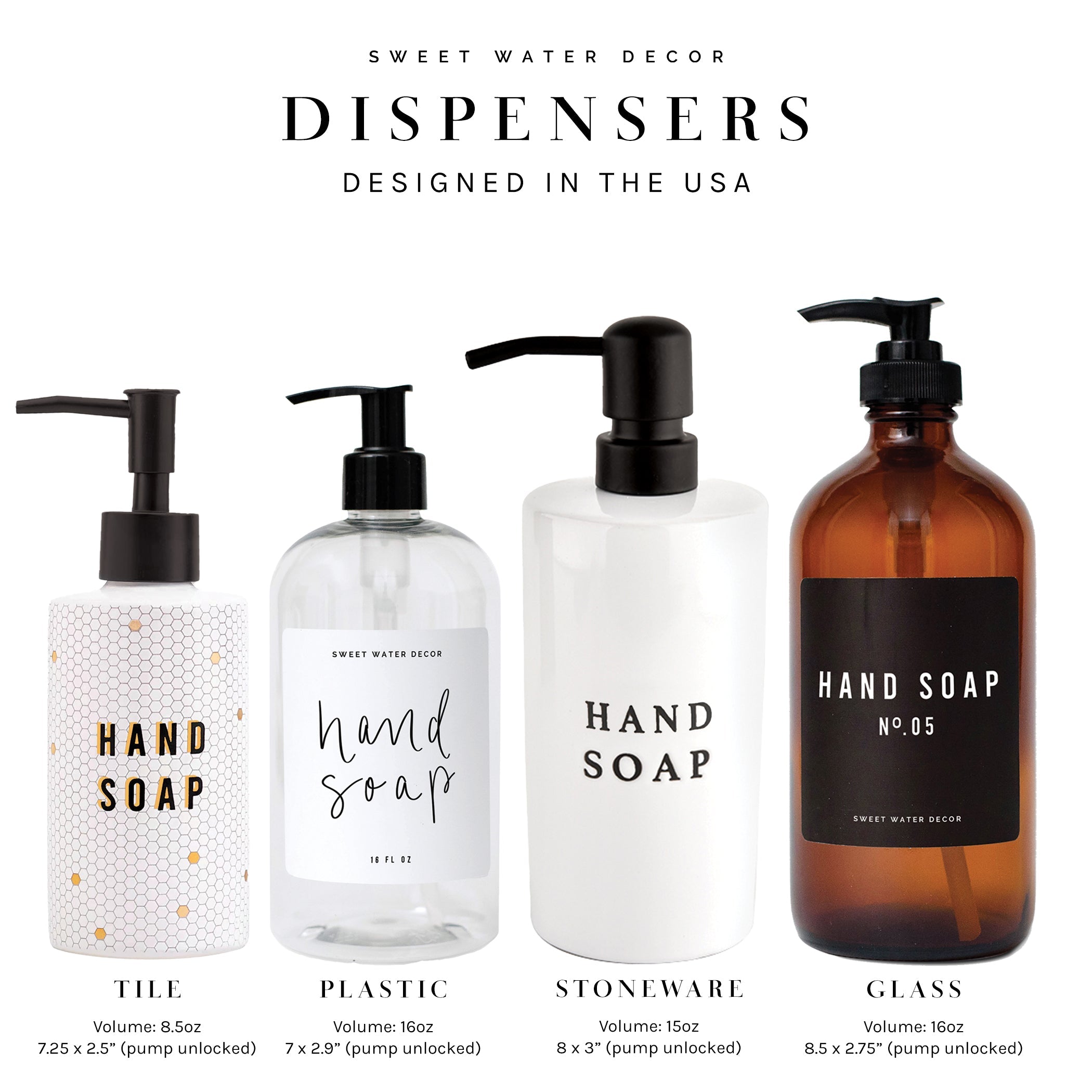 16oz Amber Glass Dish Soap Dispenser - Black Label