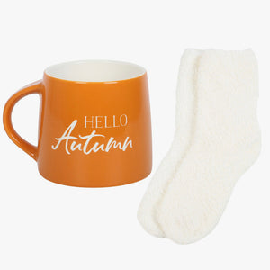 Hello Autumn Fall Mug and Socks Set