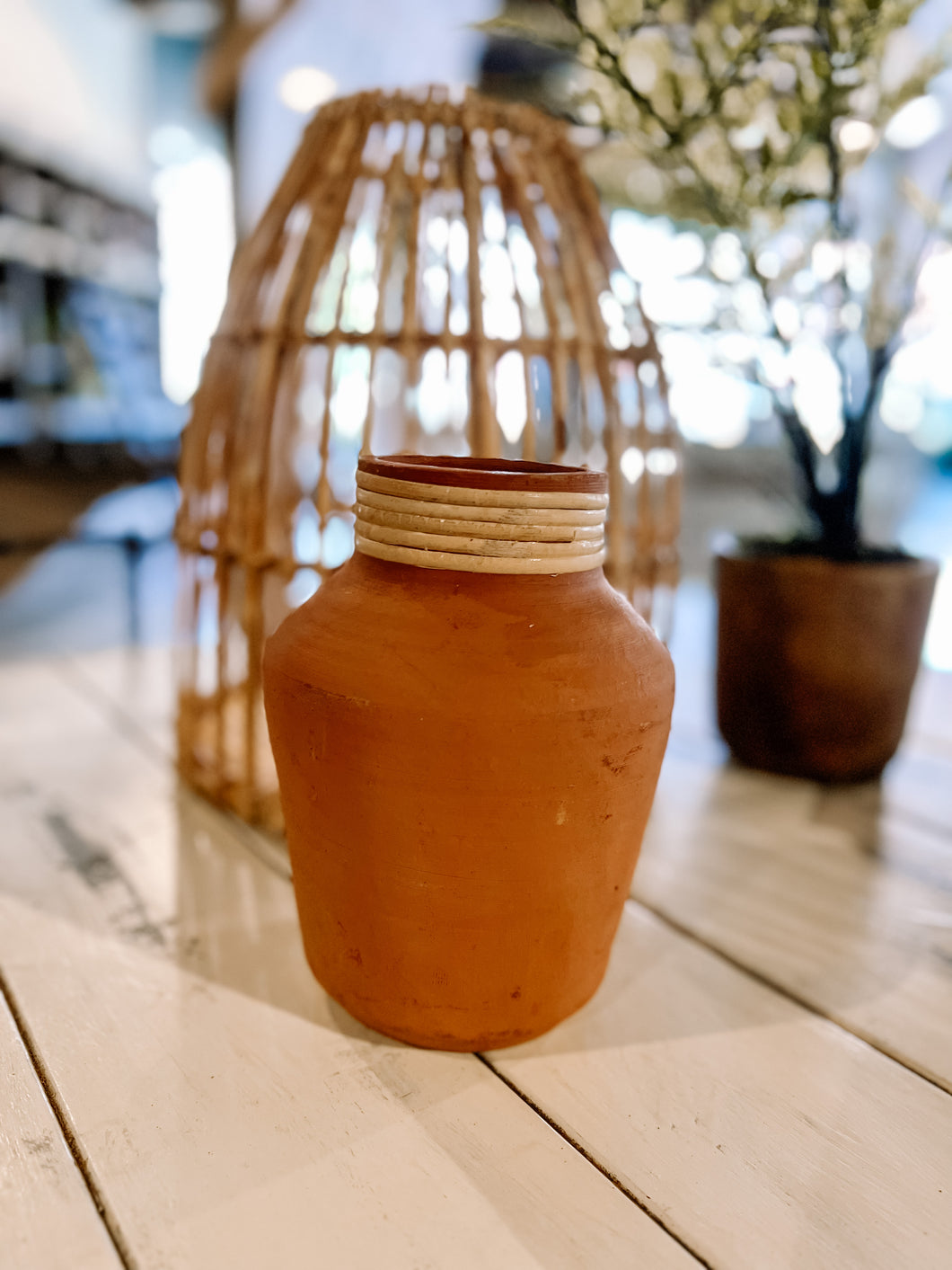 Rattan & Terracotta Vase