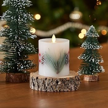 White Berry & Pinecone Luminara LED Flickering Pillar Candles