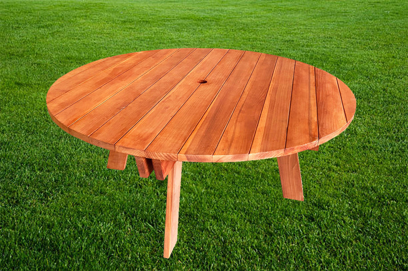 Super Deck Round Redwood Picnic Table