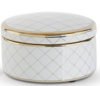 White &amp; Gold Round Ceramic Lidded Containers