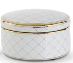 White &amp; Gold Round Ceramic Lidded Containers