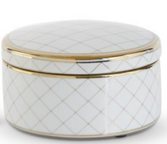 White & Gold Round Ceramic Lidded Containers