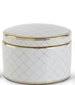 White &amp; Gold Round Ceramic Lidded Containers