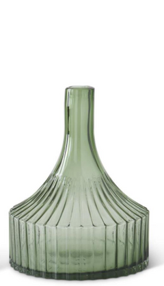 Transparent Green Glass Vertical Ribbed Vases