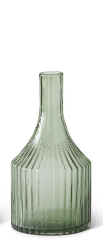 Transparent Green Glass Vertical Ribbed Vases