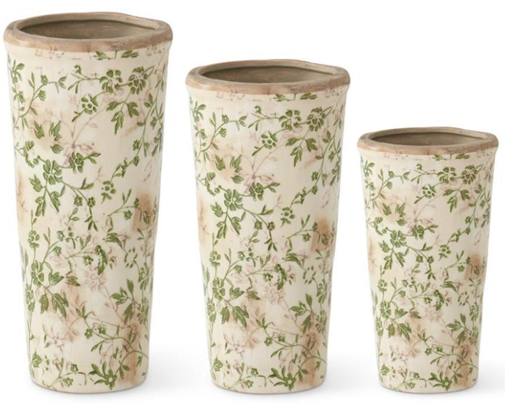 Cream & Green Floral Ceramic Pots