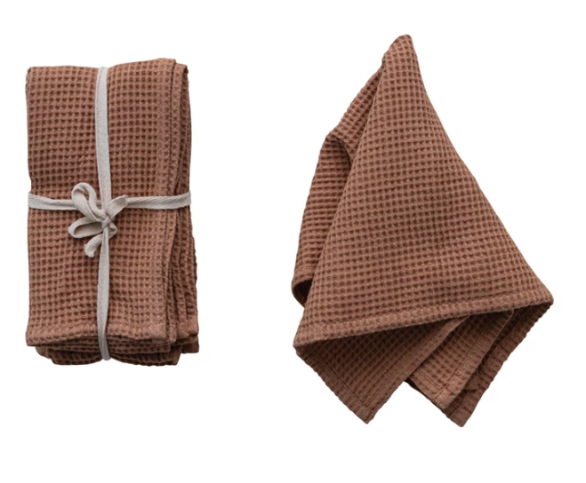 18" Square Woven Linen &amp; Cotton Waffle Napkins, Set of 4