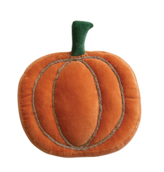 Woven Cotton Velvet Pumpkin Shaped Pillow w/ Jute Rope Embroidery