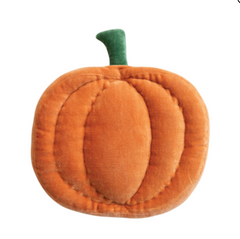 Woven Cotton Velvet Pumpkin Shaped Pillow w/ Jute Rope Embroidery