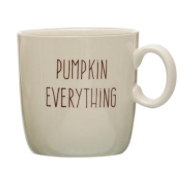 Stoneware Mug w/ Fall Saying, Cream Color & Brown