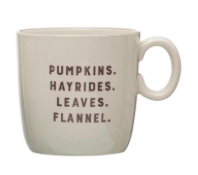 Stoneware Mug w/ Fall Saying, Cream Color &amp; Brown