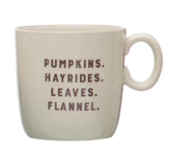 Stoneware Mug w/ Fall Saying, Cream Color & Brown