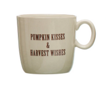 Stoneware Mug w/ Fall Saying, Cream Color &amp; Brown
