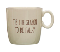 Stoneware Mug w/ Fall Saying, Cream Color &amp; Brown