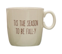 Stoneware Mug w/ Fall Saying, Cream Color & Brown