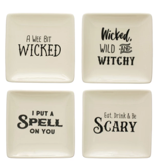 Square Stoneware Plate with Spooky Saying