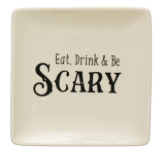 Square Stoneware Plate with Spooky Saying