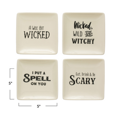 Square Stoneware Plate with Spooky Saying