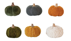 Cotton Blend Bouclé/Velvet Pumpkin with Wood Stem