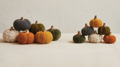 Cotton Blend Bouclé/Velvet Pumpkin with Wood Stem