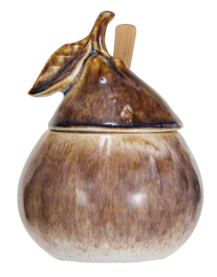 Stoneware Pear Shaped Sugar Pot with Wood Spoon