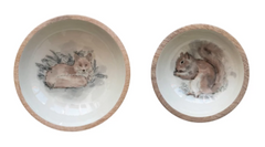 Enameled Mango Wood Bowls with Fox/Squirrel