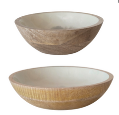 Enameled Mango Wood Bowls with Fox/Squirrel