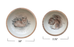 Enameled Mango Wood Bowls with Fox/Squirrel