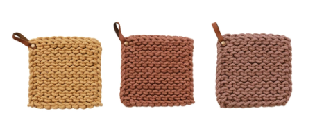 Cotton Crocheted Pot Holder with Leather Loop