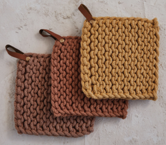 Cotton Crocheted Pot Holder with Leather Loop