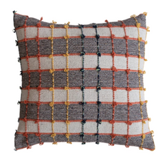 Square Woven Cotton Blend Pillow with Knots