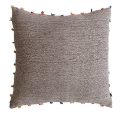 Square Woven Cotton Blend Pillow with Knots