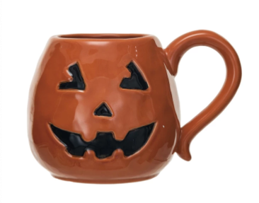 Debossed Stoneware Jack-O-Lantern Shaped Mug