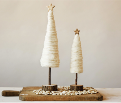 Wool Christmas Tree with Star and Wood Base