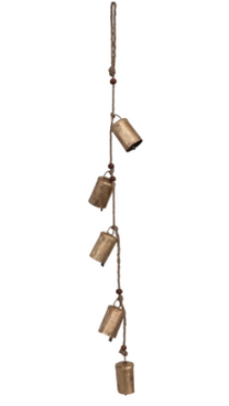 Hanging Metal Bells with Wood Beads and Jute Rope