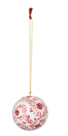 Round Hand-Painted Paper Mache Ball Ornament with Pattern, Red and White, 4 Styles