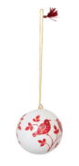 Round Hand-Painted Paper Mache Ball Ornament with Pattern, Red and White, 4 Styles