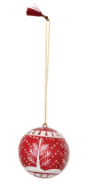 Round Hand-Painted Paper Mache Ball Ornament with Pattern, Red and White, 4 Styles