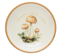Stoneware Dish with Mushroom Image, Holiday Greeting and Gold Electroplating, 4 Styles