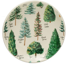 Round Stoneware Plate with Evergreen Botanicals Pattern