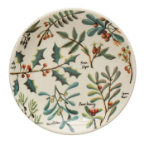 Round Stoneware Plate with Evergreen Botanicals Pattern