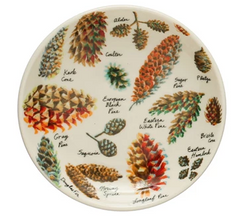 Round Stoneware Plate with Evergreen Botanicals Pattern