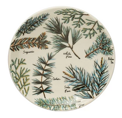 Round Stoneware Plate with Evergreen Botanicals Pattern